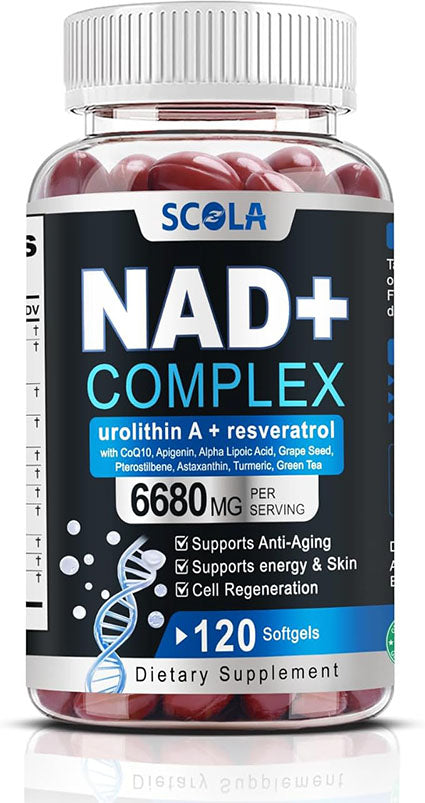 SCOLA Liposomal NAD+ 6680mg Ultra Strength Supplement | with Resveratrol | NAD+ Boost for Anti-Aging, Cellular Health & Energy | Liposome-Encapsulated Softgels