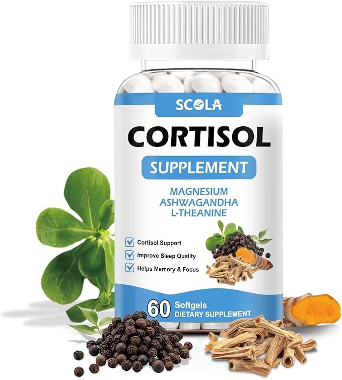 Cortisol Supplement for Women and Men with Magnesium, Ashwagandha/L-Theanine, Cortisol Detox Manager, Cortisol Reducer Supports Relaxation & Calm, Mood, Sleep, 60 Count