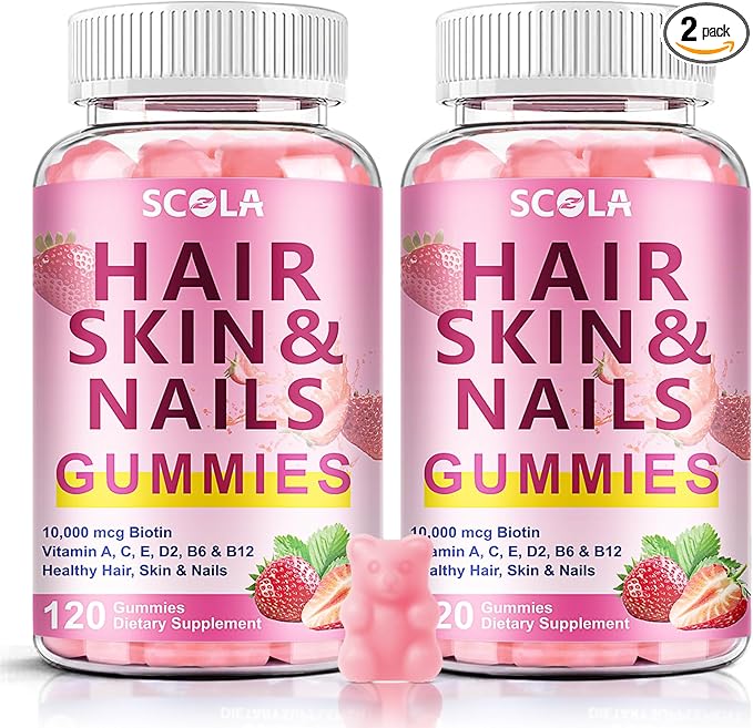 Hair Skin and Nails Gummies, Biotin (10,000mcg) Hair Skin and Nails Vitamins Supplement for Women, Men Supports Faster Hair Growth, Stronger Nails, Healthy Skin