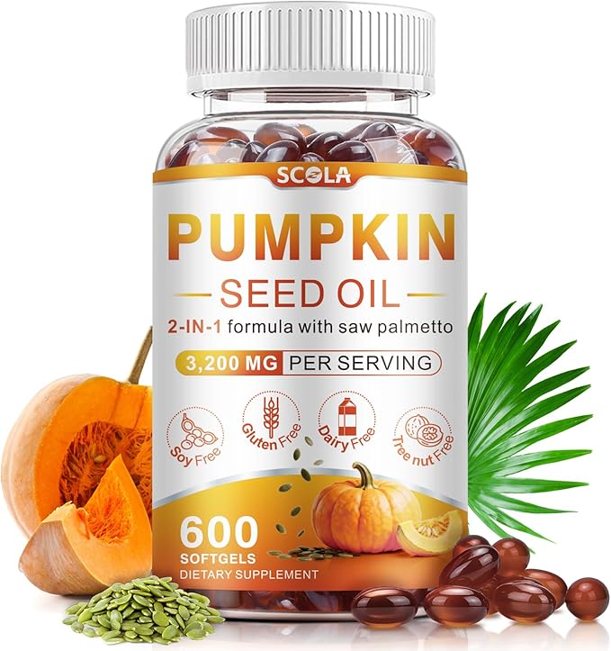 Premium Pumpkin Seed Oil Capsules - 3200mg per Serving, Non-GMO, Gluten-Free, with Saw Palmetto - 300 Softgels for Men's & Women's Health