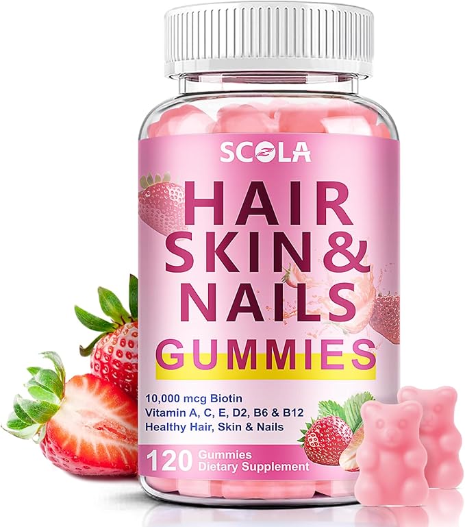 Hair Skin and Nails Gummies, Biotin (10,000mcg) Hair Skin and Nails Vitamins Supplement for Women, Men Supports Faster Hair Growth, Stronger Nails, Healthy Skin